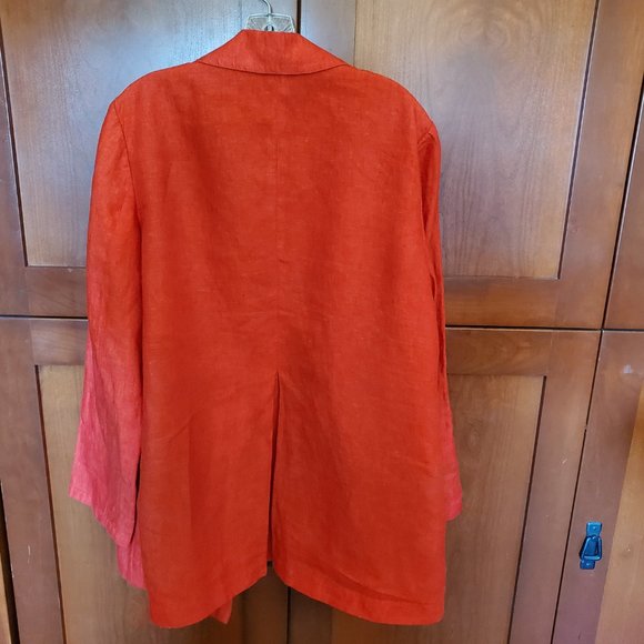 Coldwater Creek Scarlet Red Linen 3/4 Length Jacket - 16 - Picture 3 of 7